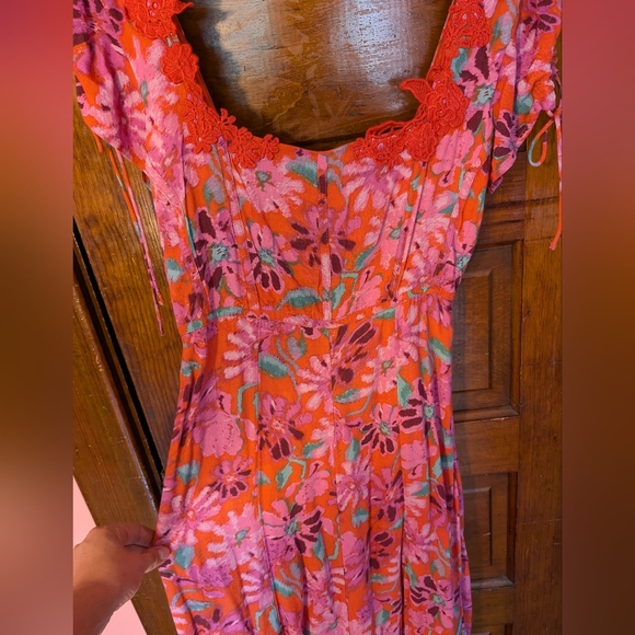 NWT Free People Gorgeous Pink Orange Embroidered Slit Dress Small - Picture 8 of 13